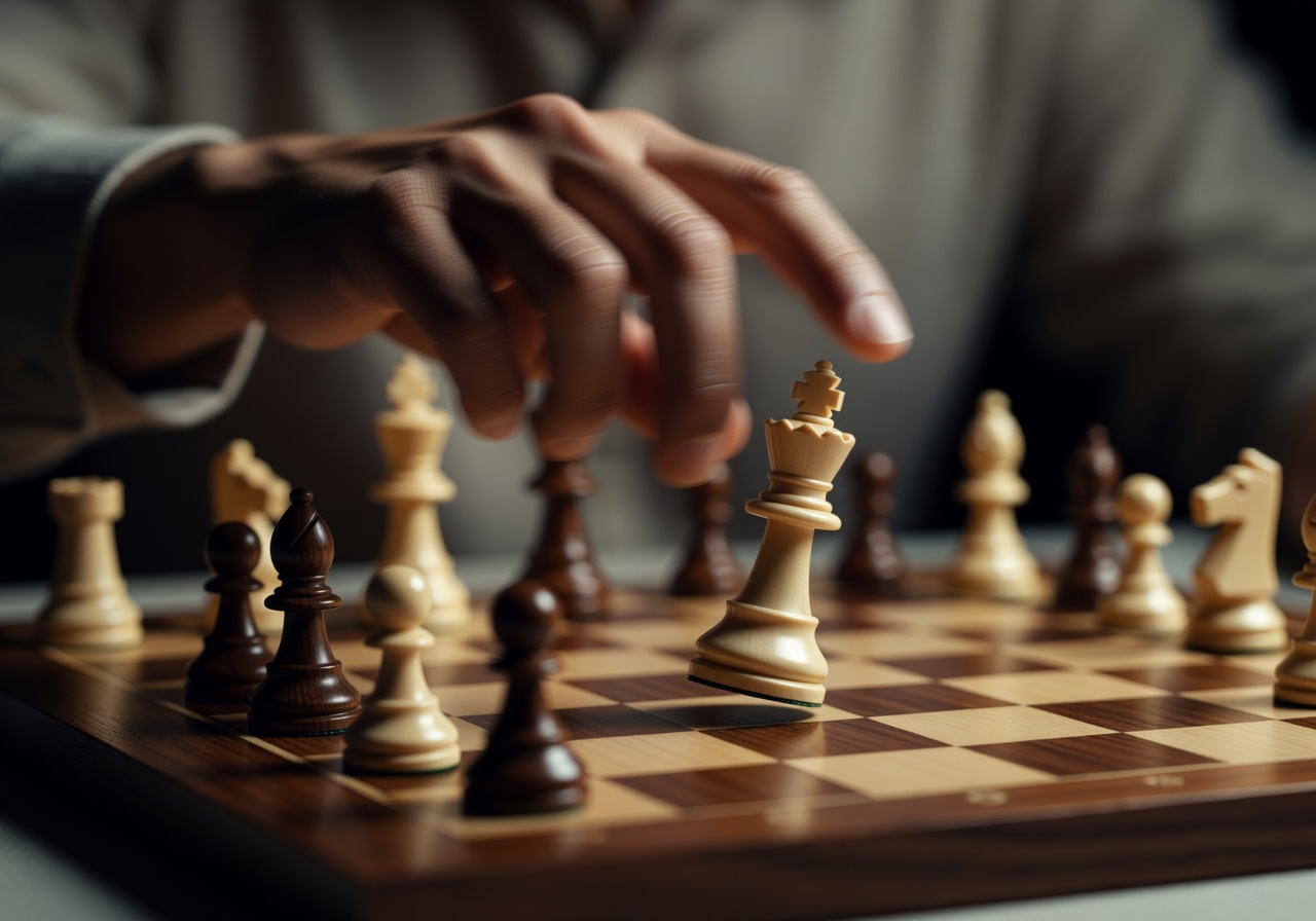 Fast moving hand playing a chess piece representing rapid Arena play